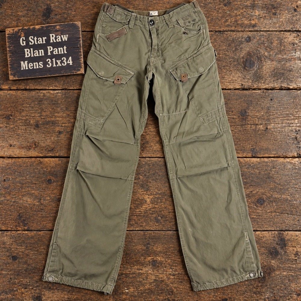 G-Star Raw Blan Pant Mens 31x34 Khaki Olive Green Ripstop Cargo Trousers